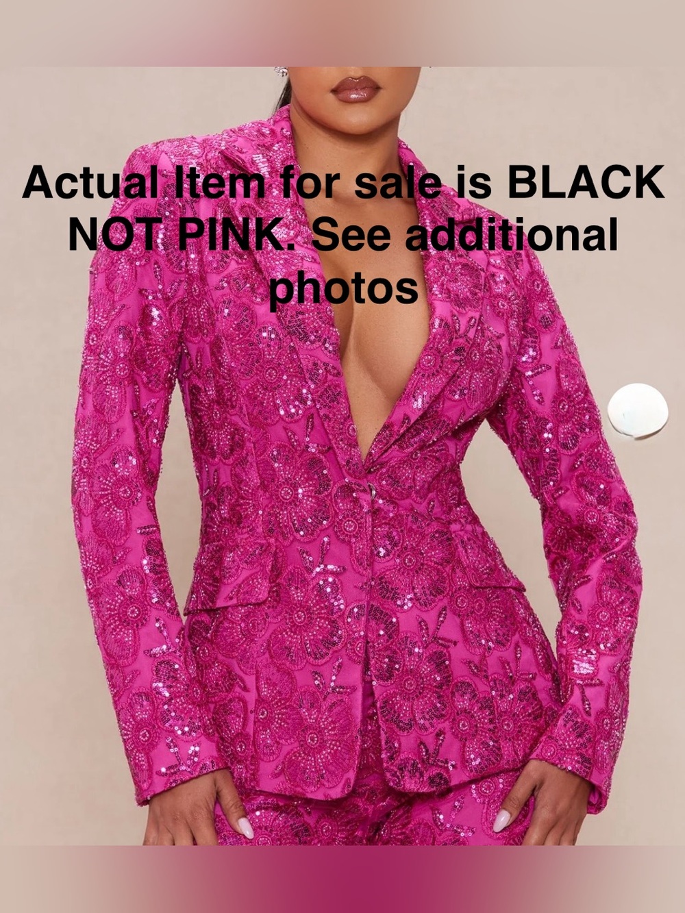 Fashion Nova BLACK Sequin Floral Blazer Jacket